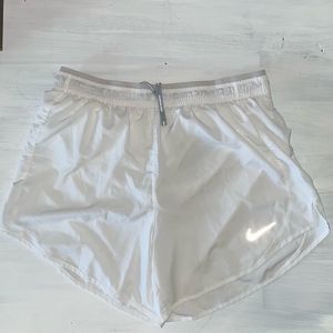 Nike Dri Fit white and silver running shorts with drawstring size medium